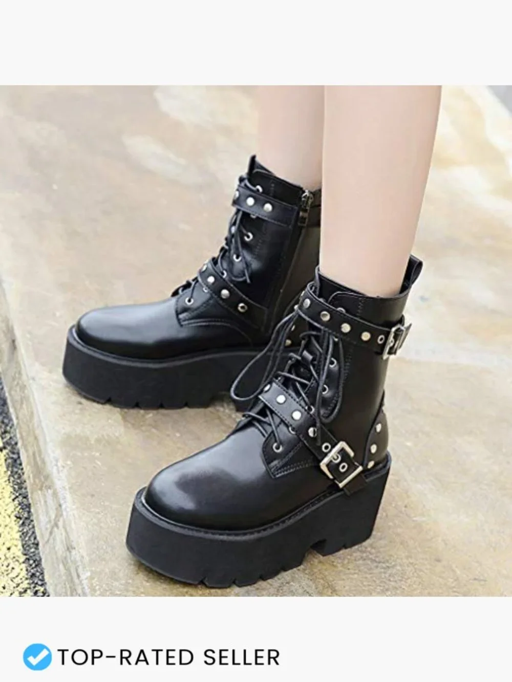 Goth Patent Ankle Boots Chunky Platform High Heel Lace Up Combat Punk Booties